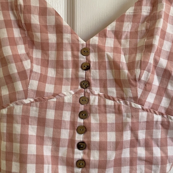 Check Plaid Button Front Gingham Pink Cropped Cami Top - Picture 2 of 6